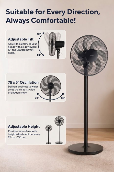Kumtel KTF-760 Ventilador de 50W con 7 Aspas y Altura Ajustable